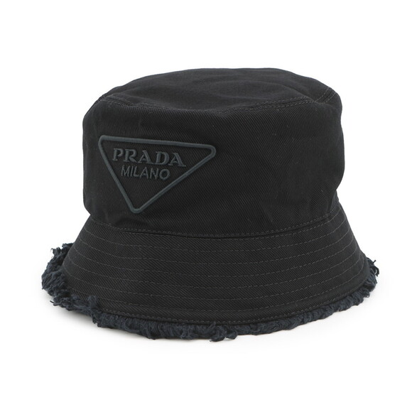 Prada Triangle Cotton Bucket Hat, Size M, Black, 1HC137, Women's, PRADA - Picture 1 of 12